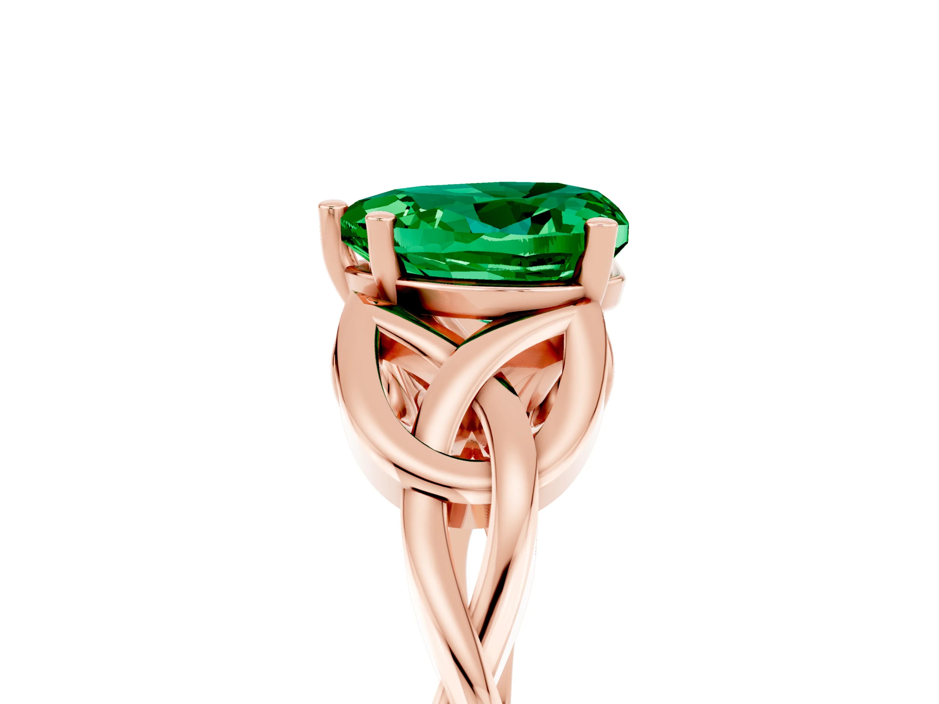 Rose gold Heart Cut Emerald Solitaire Celtic Knot Ring with Four-Prong Setting_17