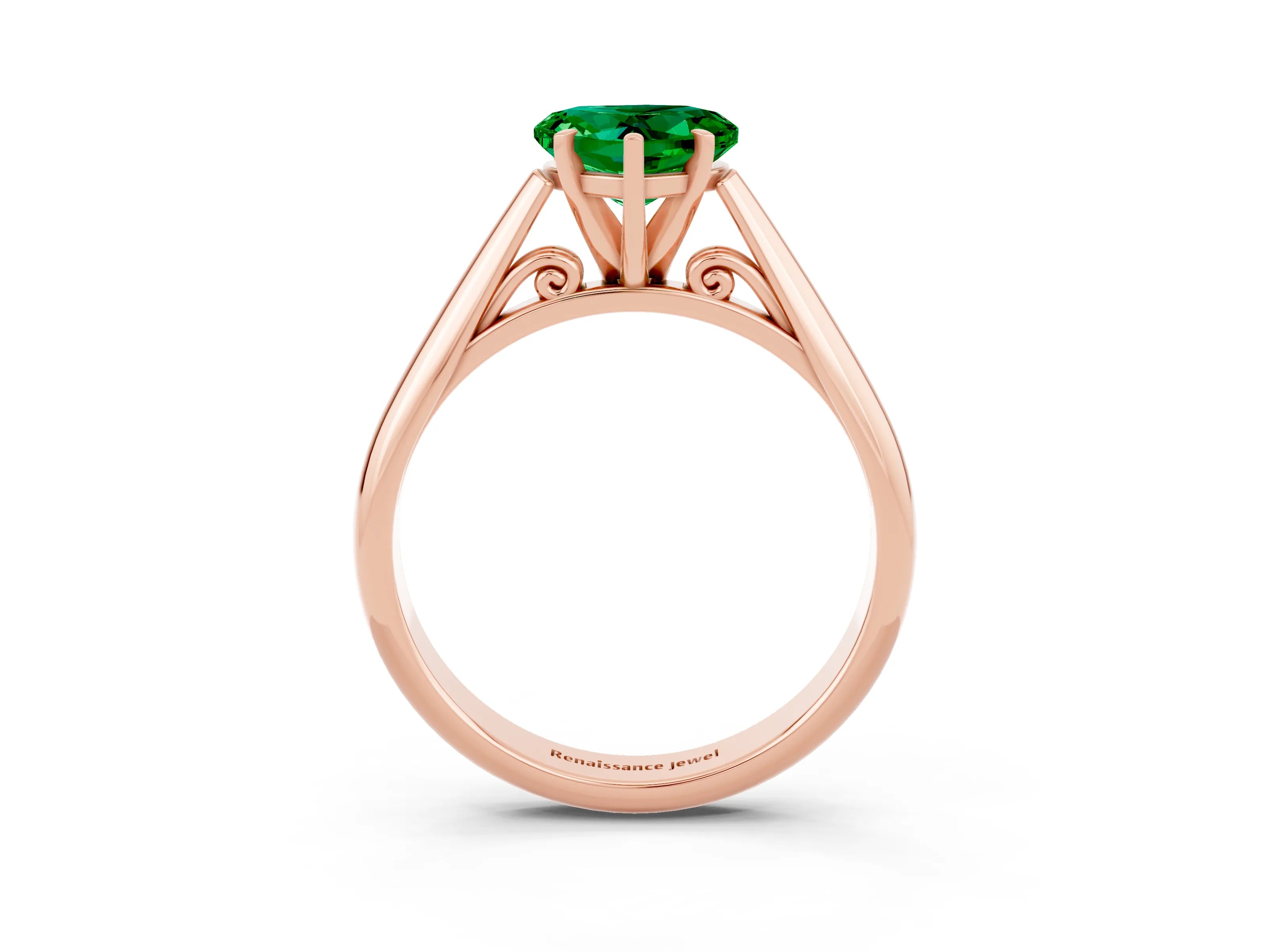 Rose gold Heart Cut Emerald Solitaire Engagement Ring with Cathedral Setting and Four-Prong Mount_15