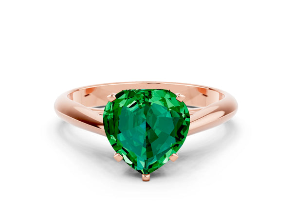 Rose gold Heart Cut Emerald Solitaire Engagement Ring with Cathedral Setting and Four-Prong Mount