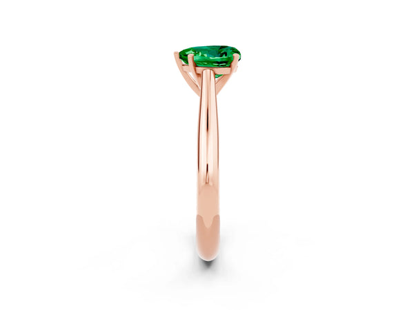 Rose gold Heart Cut Emerald Solitaire Engagement Ring with Cathedral Setting and Four-Prong Mount