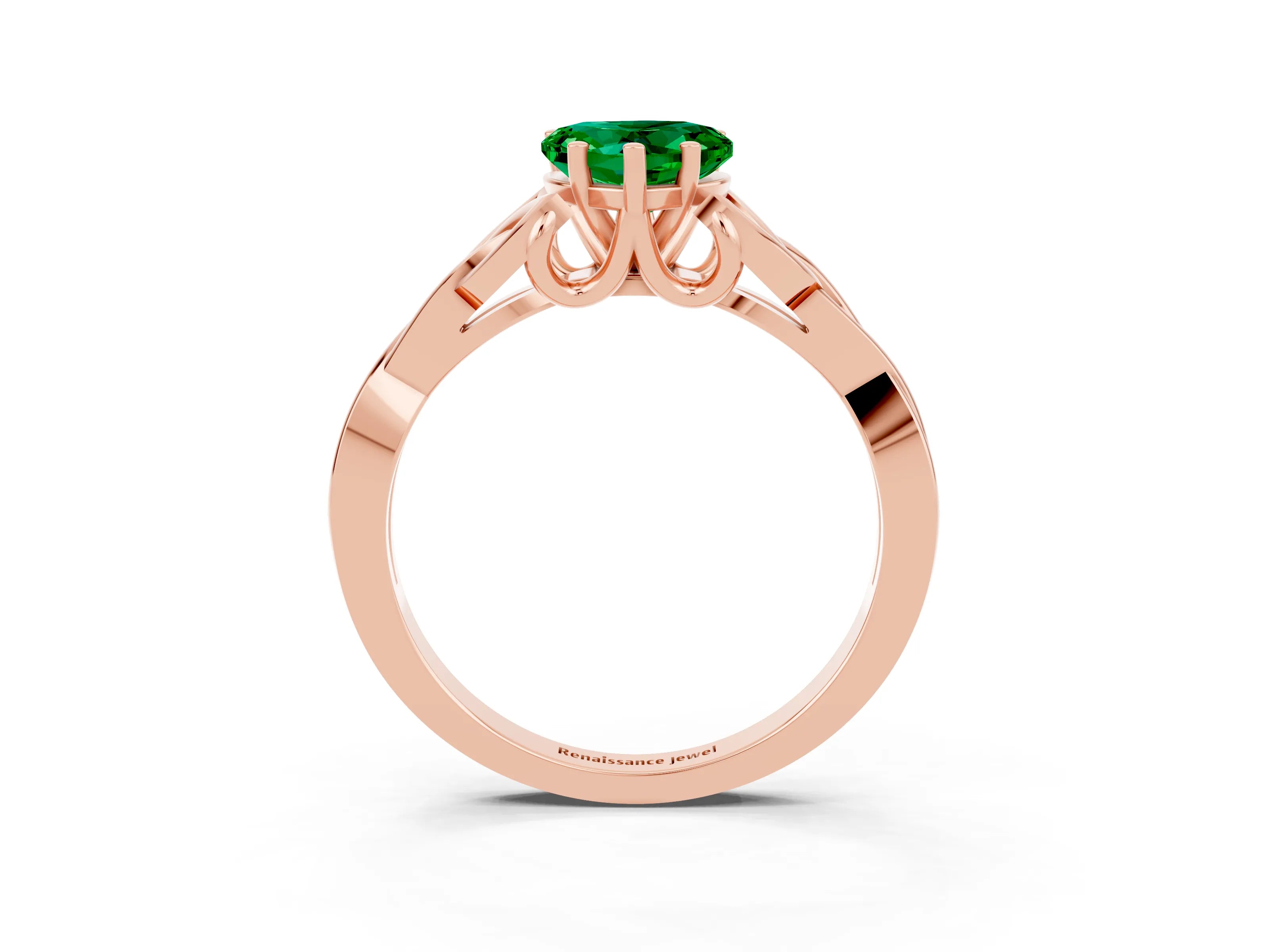 Rose gold Heart Cut Emerald Solitaire Engagement Ring with Celtic Knot Band and Four-Prong Setting_3