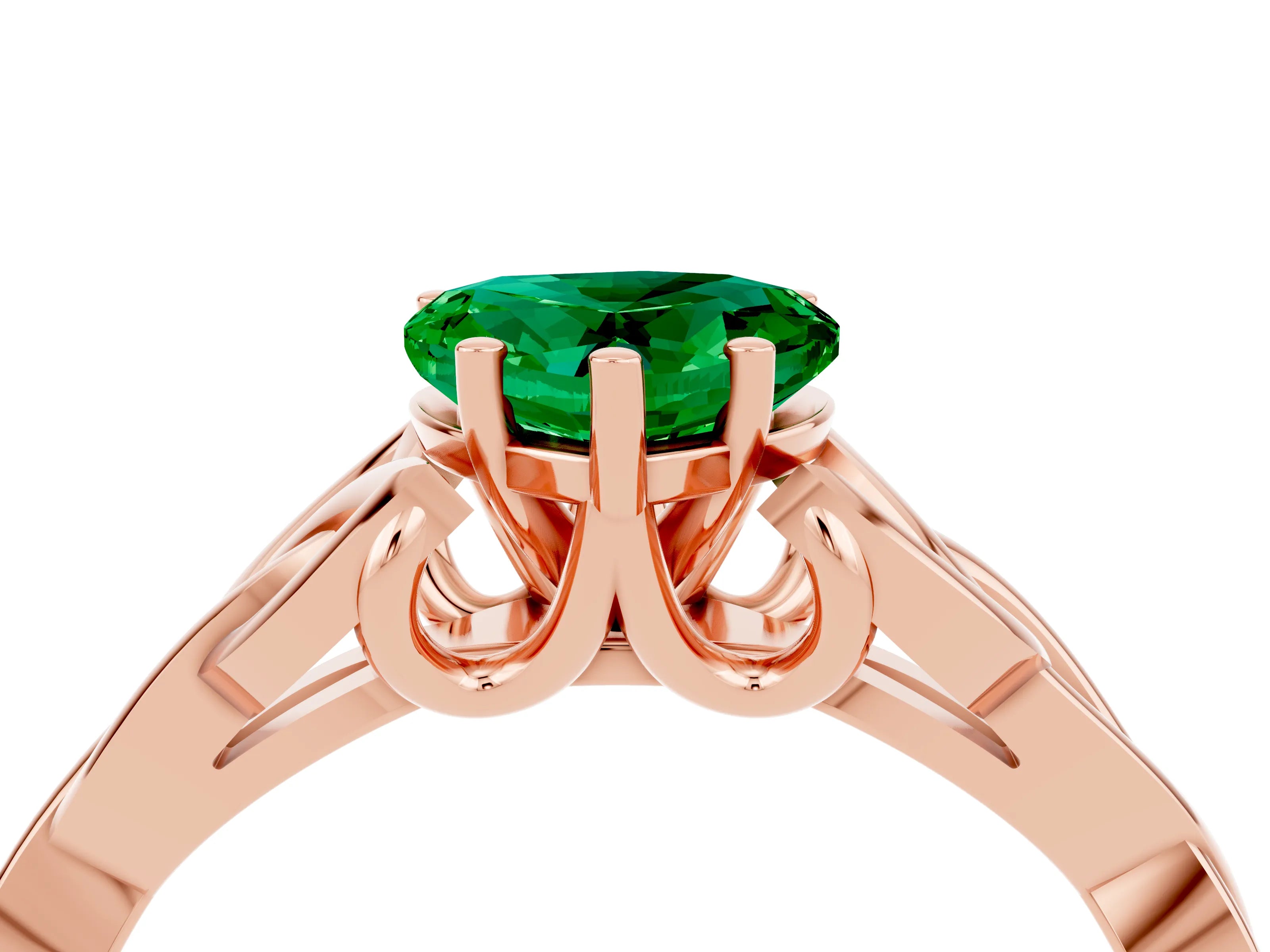 Rose gold Heart Cut Emerald Solitaire Engagement Ring with Celtic Knot Band and Four-Prong Setting_4