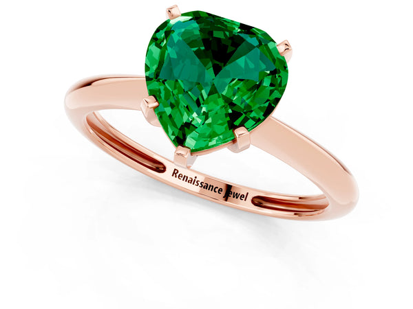 Rose gold Heart Cut Emerald Solitaire Engagement Ring with Classic Band and Four-Prong Setting