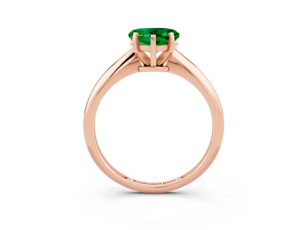Rose gold Heart Cut Emerald Solitaire Engagement Ring with Classic Band and Four-Prong Setting