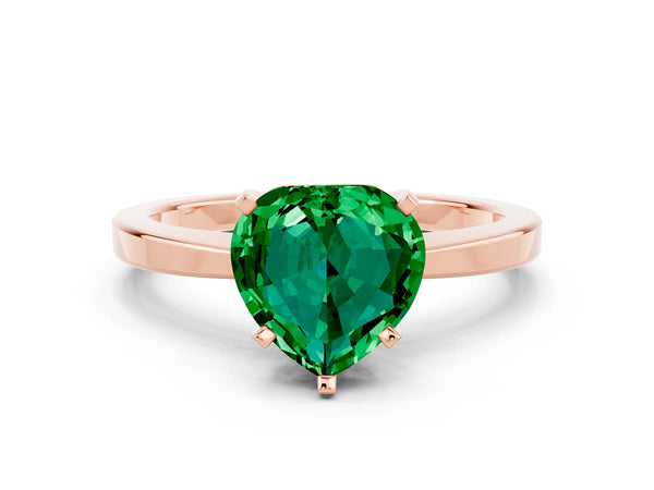 Rose gold Heart Cut Emerald Solitaire Engagement Ring with Classic Band and Four-Prong Setting