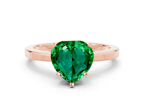 Rose gold Heart Cut Emerald Solitaire Engagement Ring with Classic Band and Four-Prong Setting_24