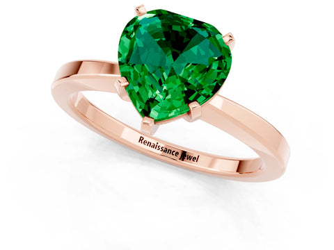 Rose gold Heart Cut Emerald Solitaire Engagement Ring with Classic Band and Four-Prong Setting_25