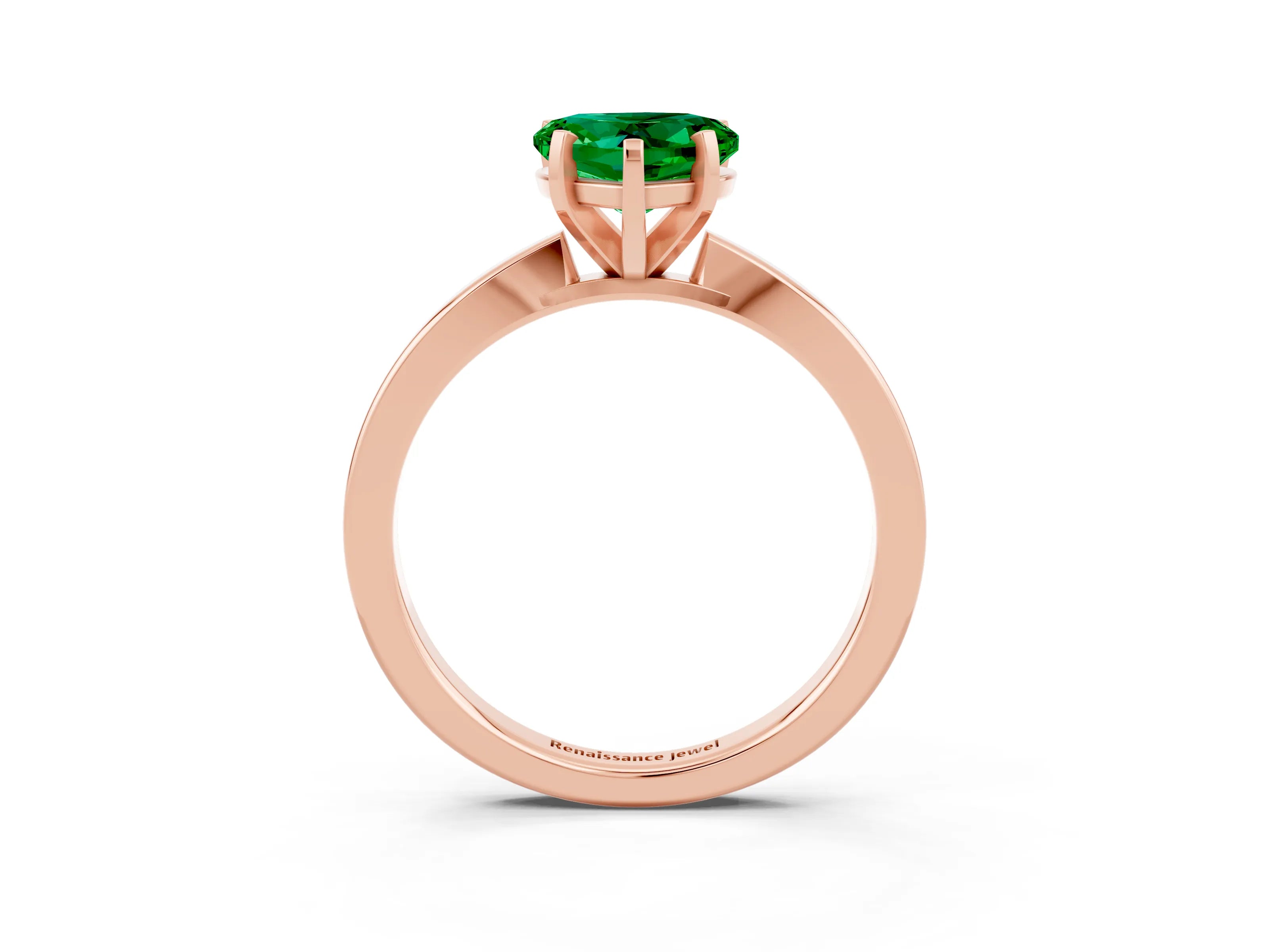 Rose gold Heart Cut Emerald Solitaire Engagement Ring with Classic Band and Four-Prong Setting_27