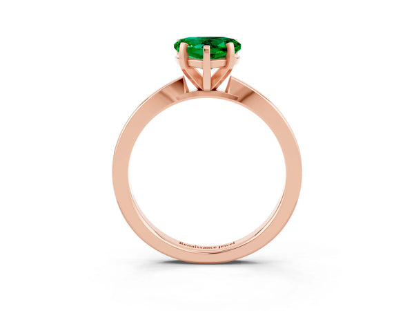 Rose gold Heart Cut Emerald Solitaire Engagement Ring with Classic Band and Four-Prong Setting