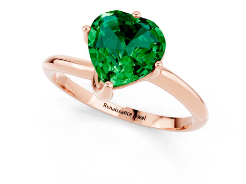 Rose gold Heart Cut Emerald Solitaire Engagement Ring with Four-Prong Setting and Classic Band_13