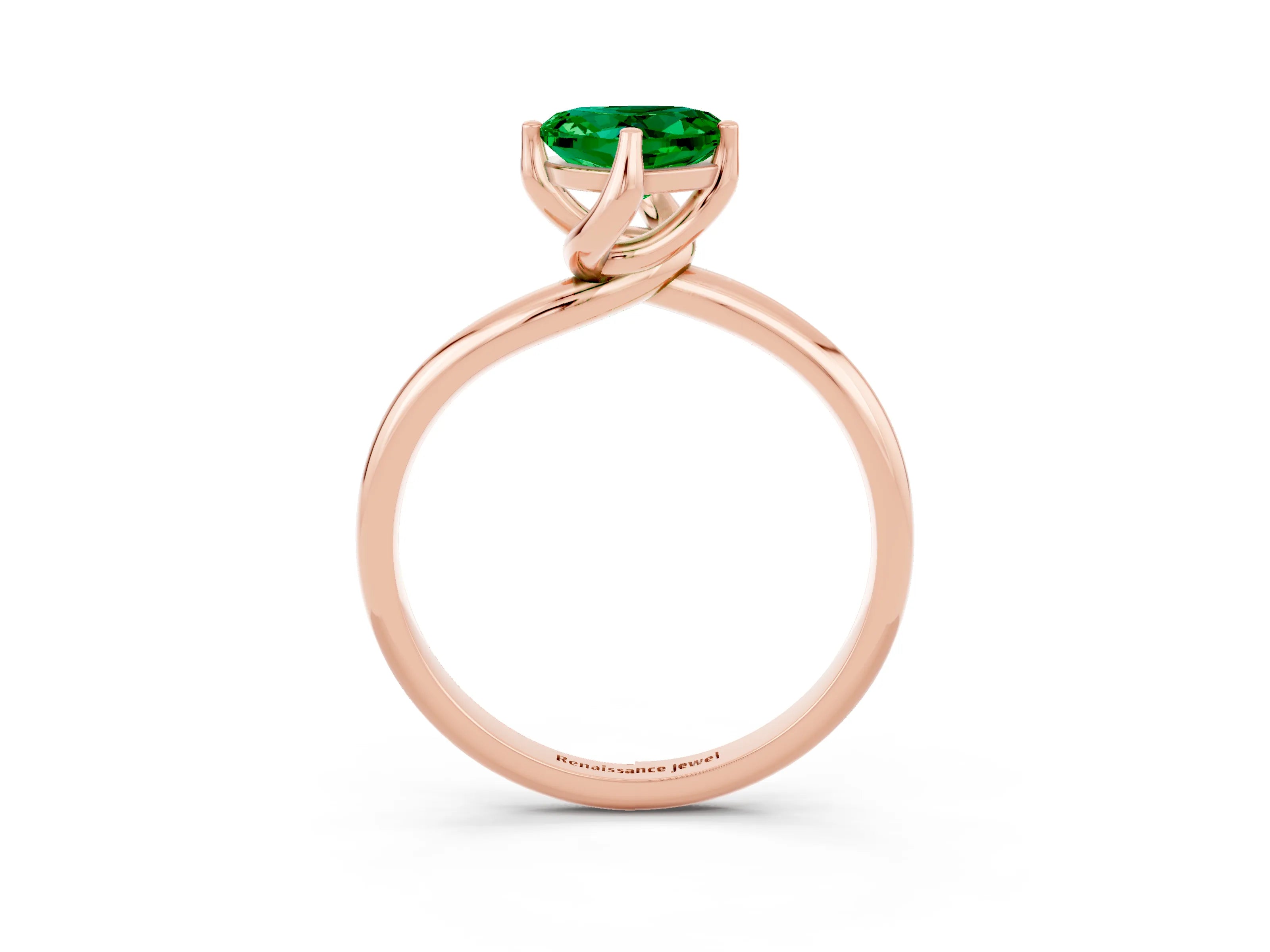 Rose gold Heart Cut Emerald Solitaire Engagement Ring with Four-Prong Setting and Classic Band_15