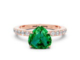 Rose gold Heart Cut Emerald Solitaire Engagement Ring with Pavé Band and Four-Prong Setting