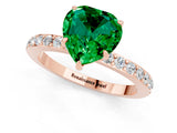 Rose gold Heart Cut Emerald Solitaire Engagement Ring with Pavé Band and Four-Prong Setting_1