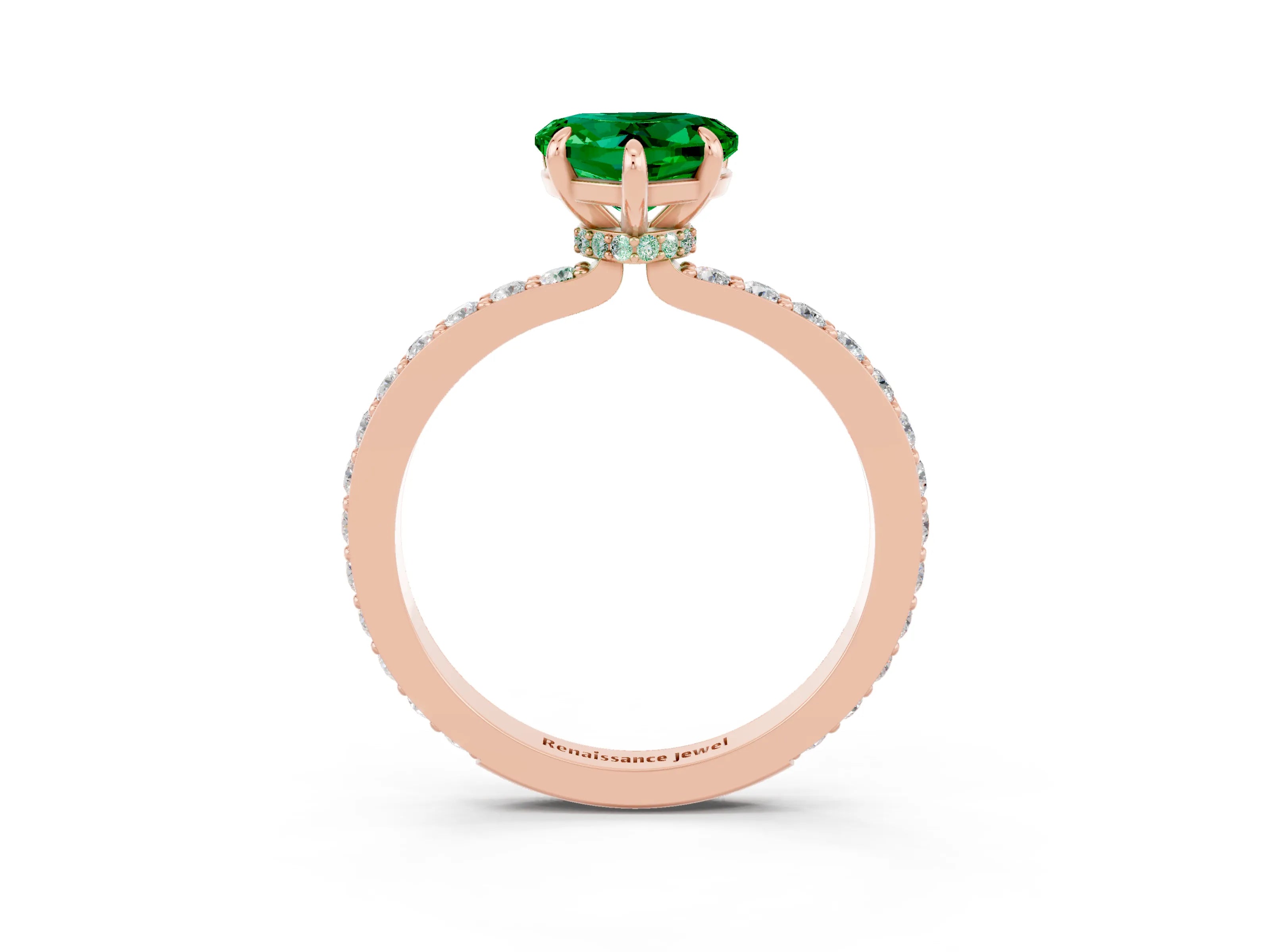 Rose gold Heart Cut Emerald Solitaire Engagement Ring with Pavé Band and Four-Prong Setting_3