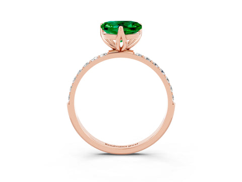 Rose gold Heart Cut Emerald Solitaire Engagement Ring with Pavé Band and Prong Setting_3