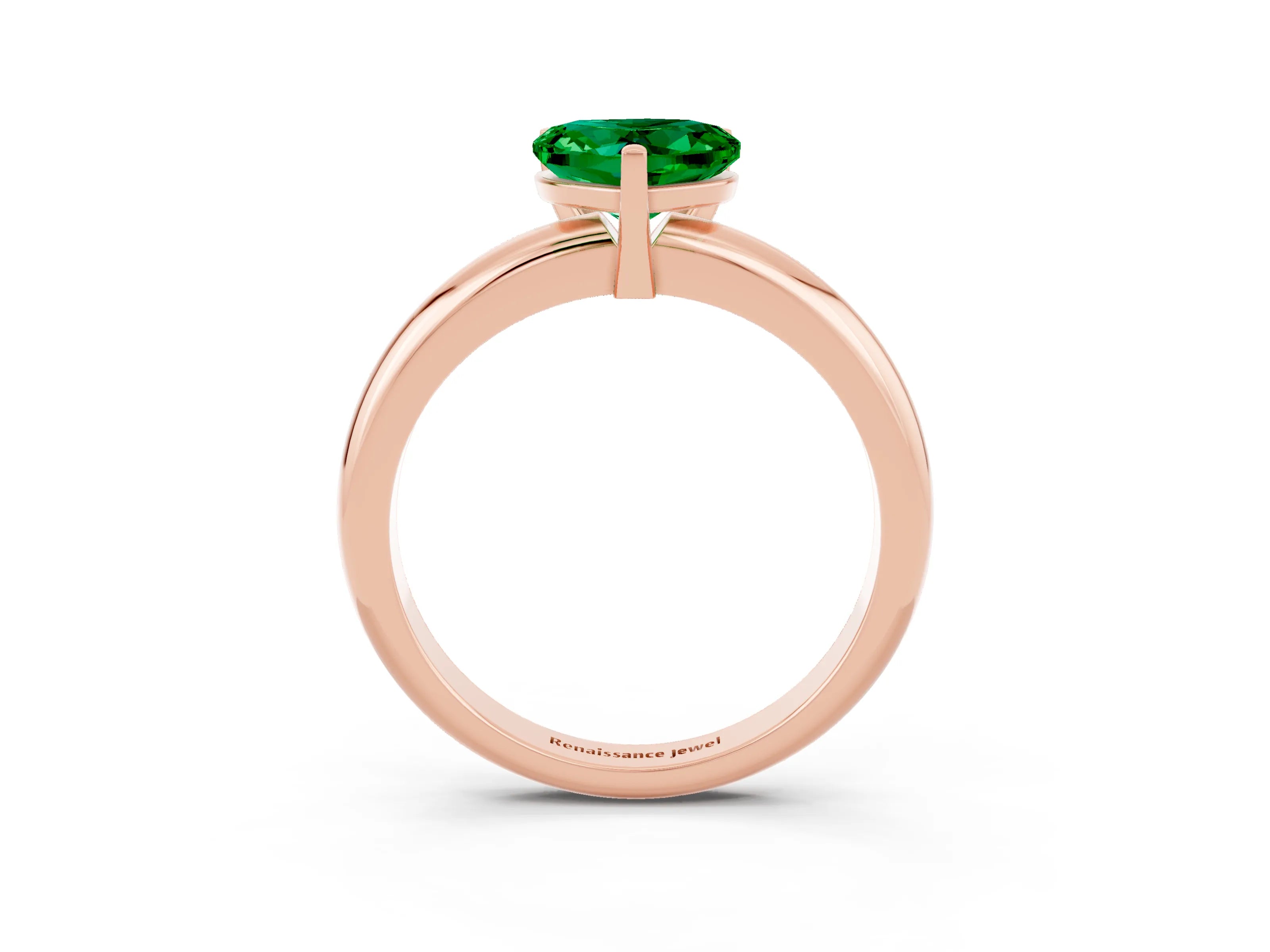 Rose gold Heart Cut Emerald Solitaire Engagement Ring with Round Band and Four-Prong Setting_3