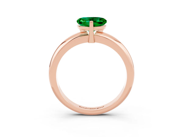 Rose gold Heart Cut Emerald Solitaire Engagement Ring with Round Band and Four-Prong Setting