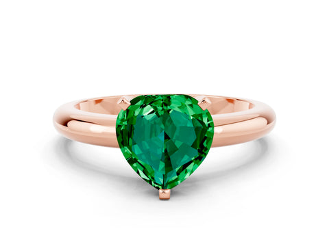 Rose gold Heart Cut Emerald Solitaire Engagement Ring with Round Band and Four-Prong Setting