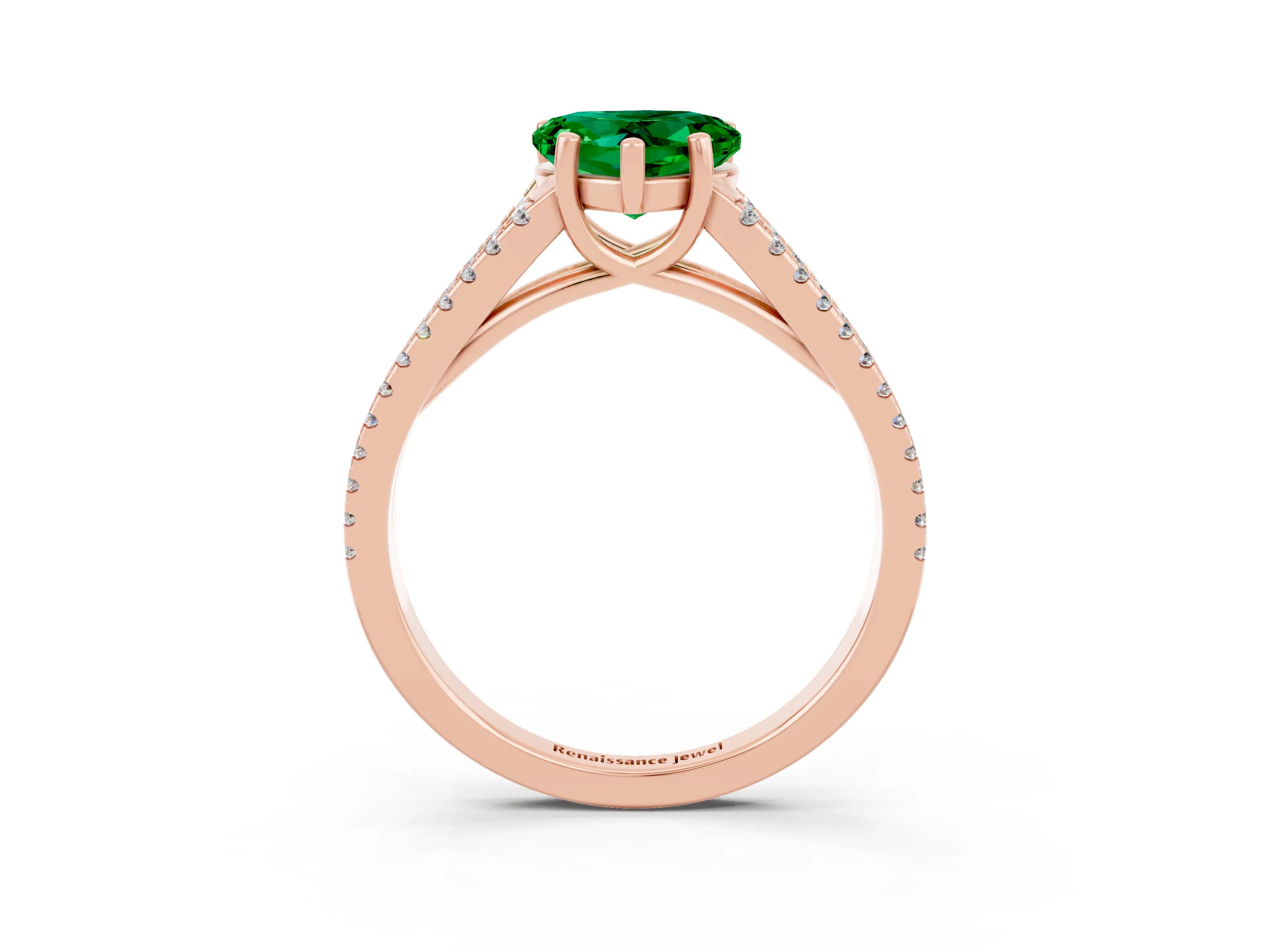Rose gold Heart Cut Emerald Solitaire Engagement Ring with Split Shank Pavé Band_3