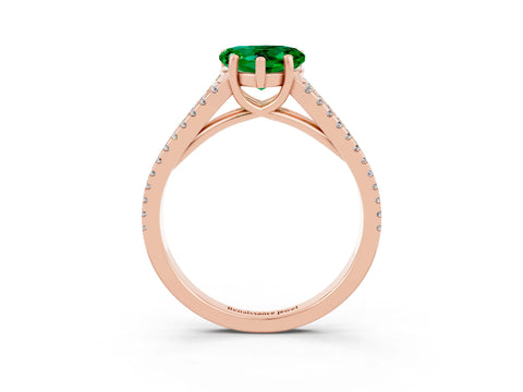 Rose gold Heart Cut Emerald Solitaire Engagement Ring with Split Shank Pavé Band_3