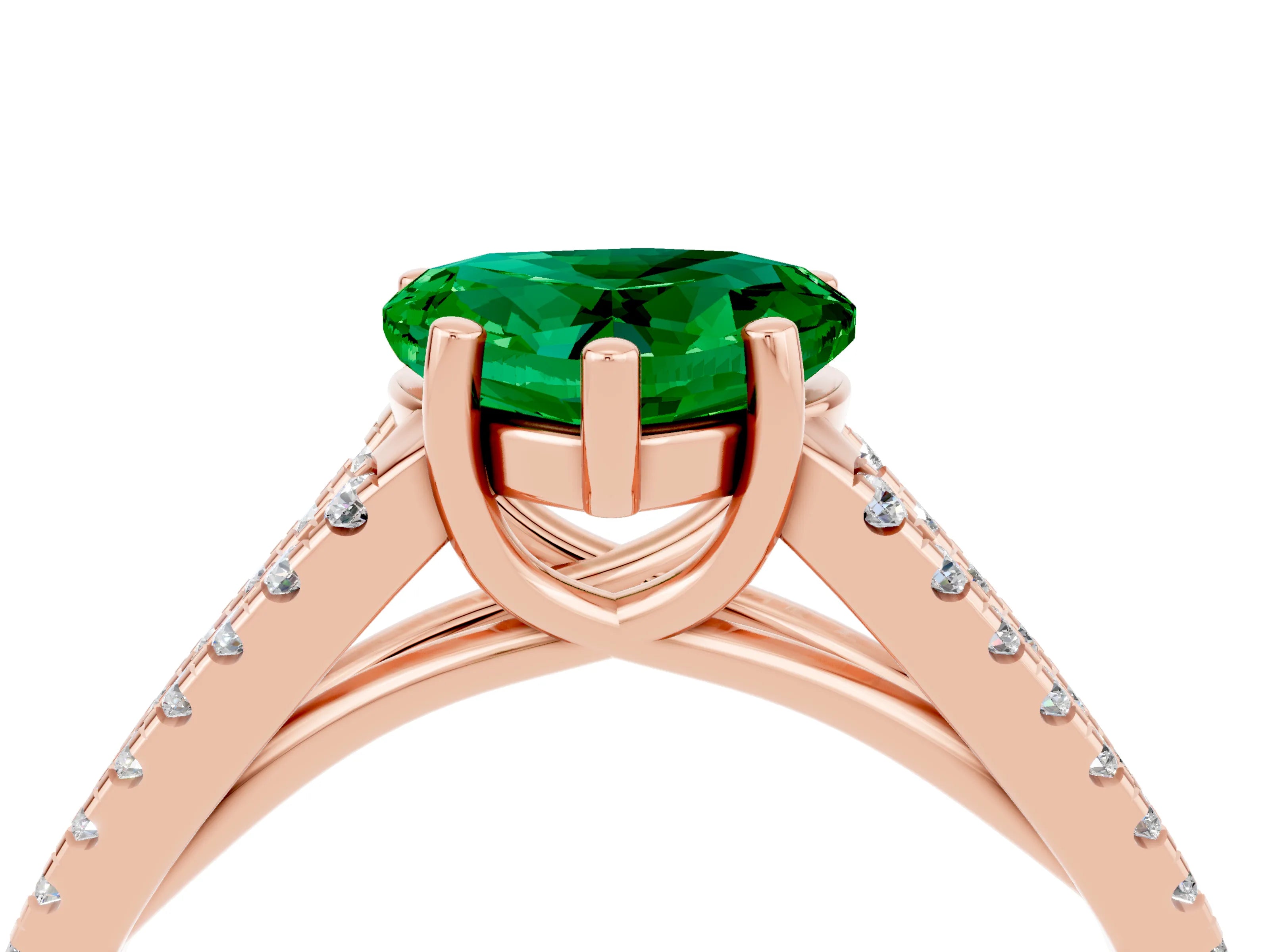 Rose gold Heart Cut Emerald Solitaire Engagement Ring with Split Shank Pavé Band_4