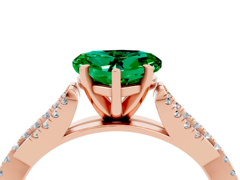 Rose gold Heart Cut Emerald Solitaire Engagement Ring with Twisted Pavé Band and Four-Prong Setting_16
