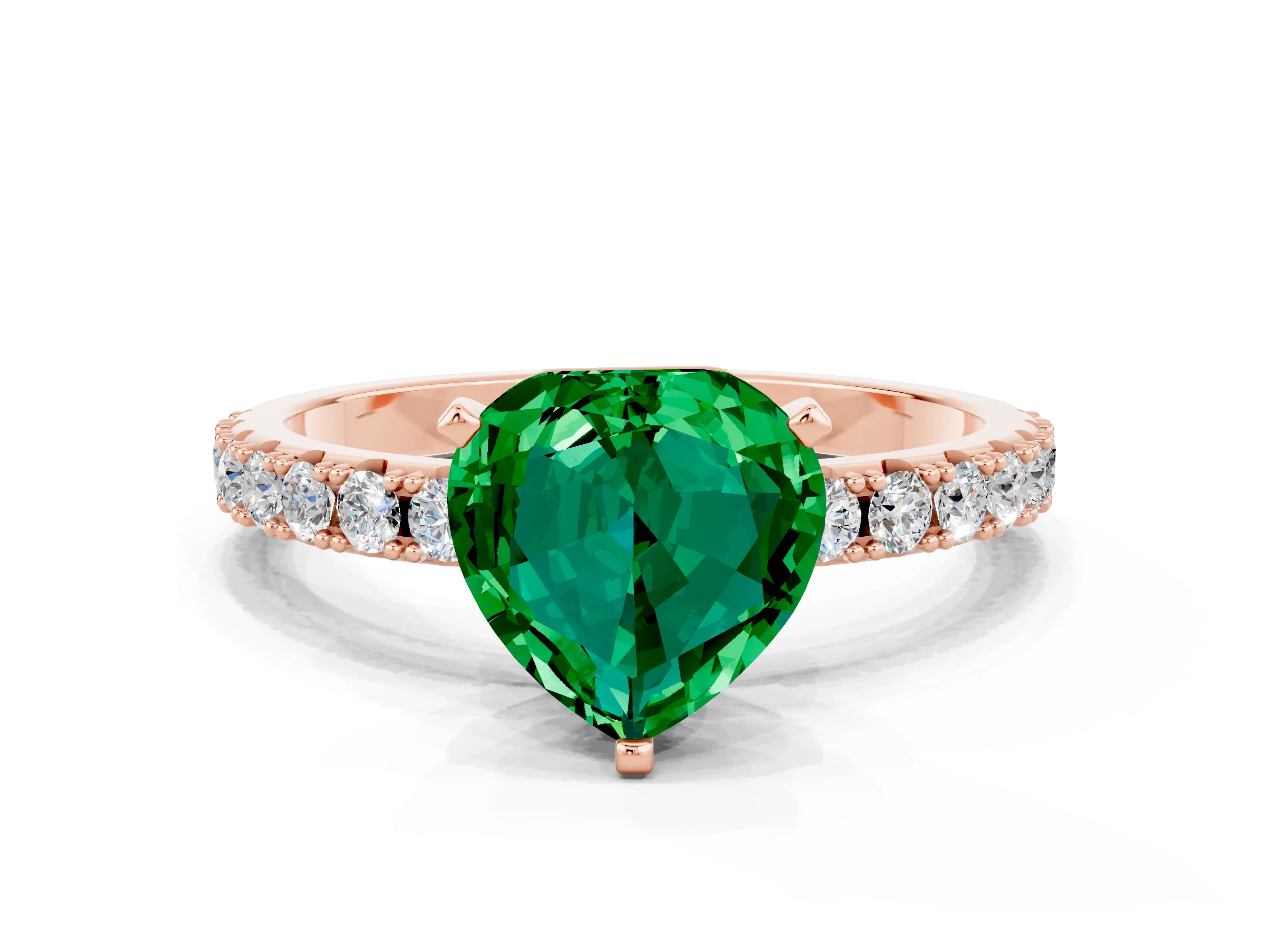 Rose gold Heart Cut Emerald Solitaire Pavé Band with Four-Prong Setting