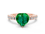 Rose gold Heart Cut Emerald Solitaire Pavé Band with Four-Prong Setting