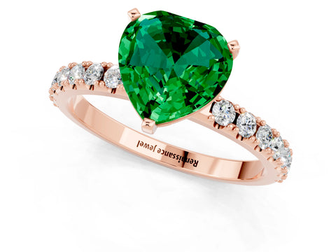 Rose gold Heart Cut Emerald Solitaire Pavé Band with Four-Prong Setting_1