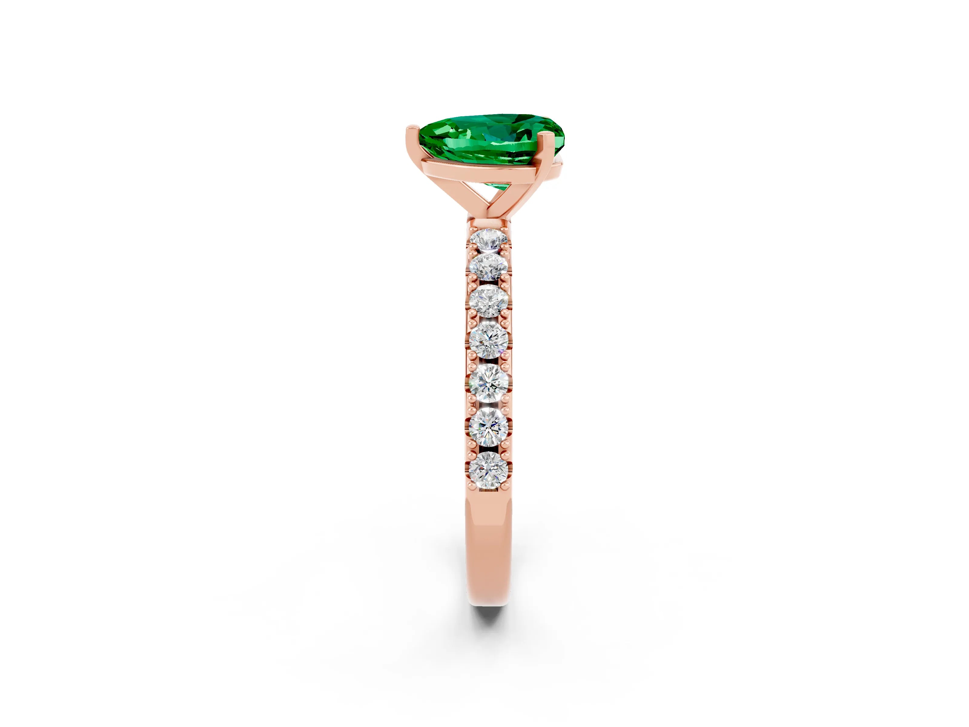 Rose gold Heart Cut Emerald Solitaire Pavé Band with Four-Prong Setting_2