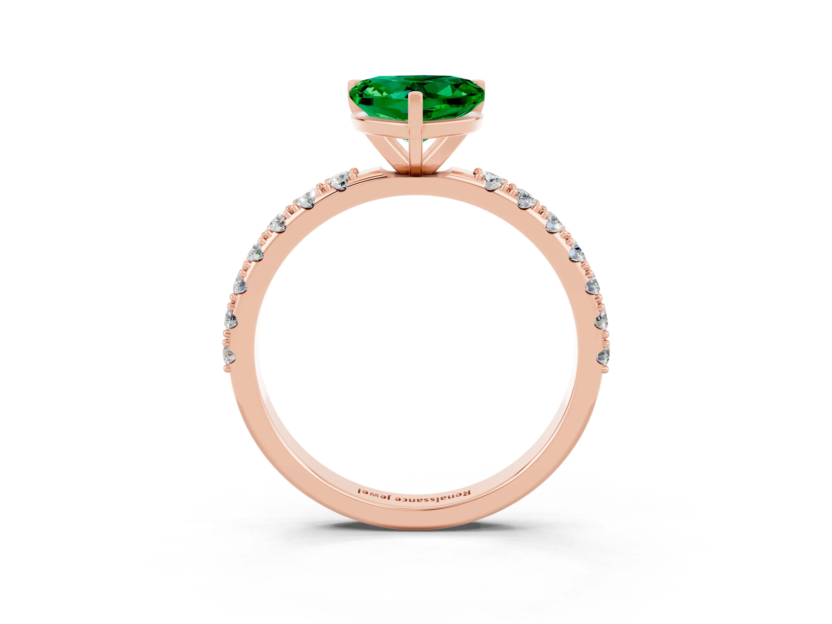 Rose gold Heart Cut Emerald Solitaire Pavé Band with Four-Prong Setting_3