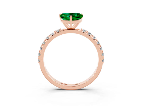 Rose gold Heart Cut Emerald Solitaire Pavé Band with Four-Prong Setting