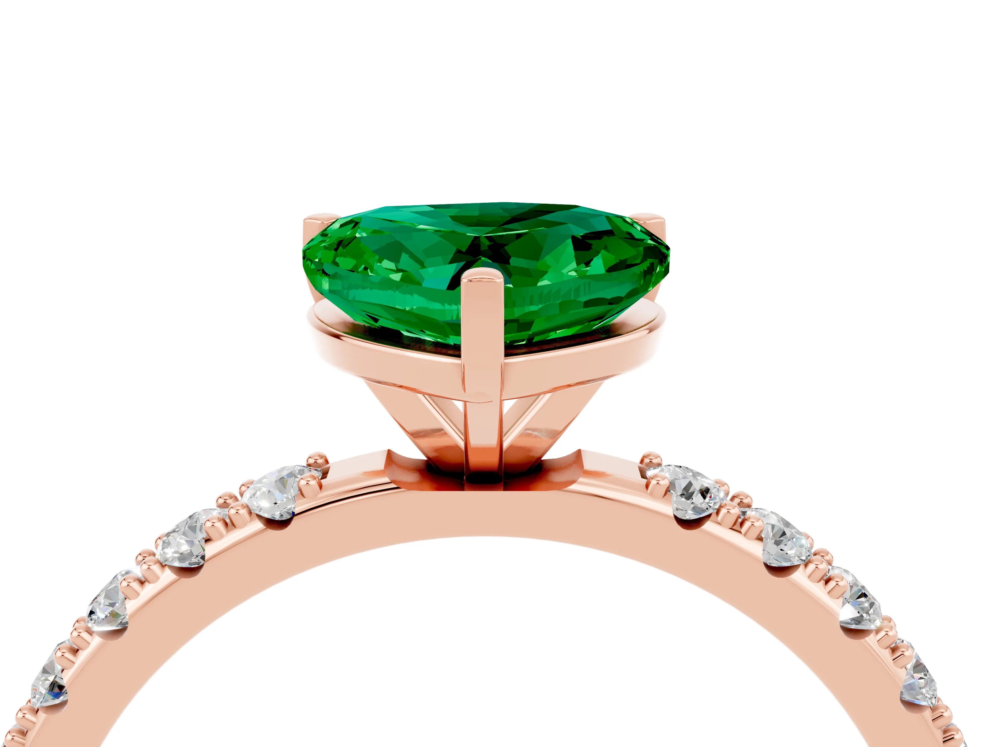 Rose gold Heart Cut Emerald Solitaire Pavé Band with Four-Prong Setting_4