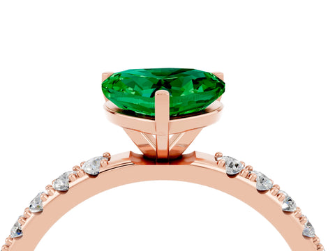 Rose gold Heart Cut Emerald Solitaire Pavé Band with Four-Prong Setting_4