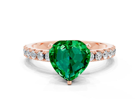 Rose gold Heart Cut Emerald Solitaire Pavé Band with Four-Prong Setting