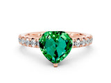 Rose gold Heart Cut Emerald Solitaire Pavé Engagement Ring with Round Band and Prong Setting_12