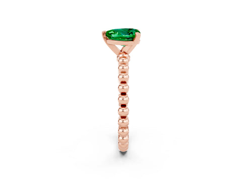 Rose gold Heart Cut Emerald Solitaire Ring with Beaded Band and Prong Setting_2
