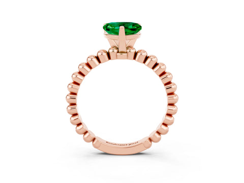 Rose gold Heart Cut Emerald Solitaire Ring with Beaded Band and Prong Setting_3