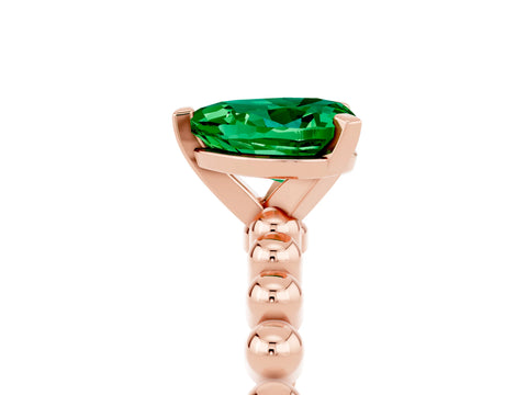 Rose gold Heart Cut Emerald Solitaire Ring with Beaded Band and Prong Setting_5