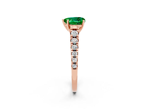Rose gold Heart Cut Emerald Solitaire Ring with Cathedral Setting and Pavé Band_2