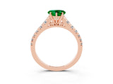 Rose gold Heart Cut Emerald Solitaire Ring with Cathedral Setting and Pavé Band_3