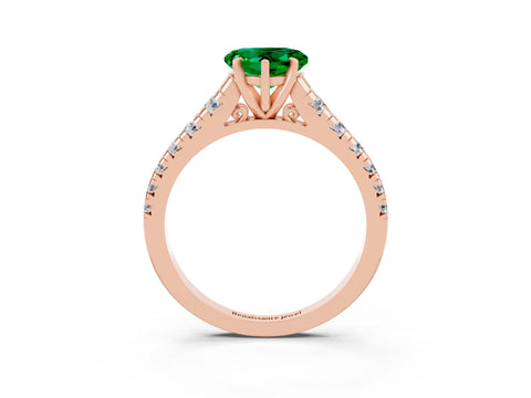 Rose gold Heart Cut Emerald Solitaire Ring with Cathedral Setting and Pavé Band_3