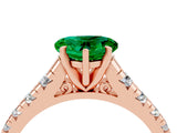 Rose gold Heart Cut Emerald Solitaire Ring with Cathedral Setting and Pavé Band_4