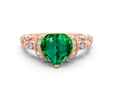 Rose gold Heart Cut Emerald Solitaire Ring with Filigree Band and Four-Prong Setting_24