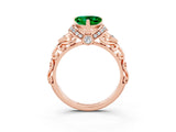 Rose gold Heart Cut Emerald Solitaire Ring with Filigree Band and Four-Prong Setting_27