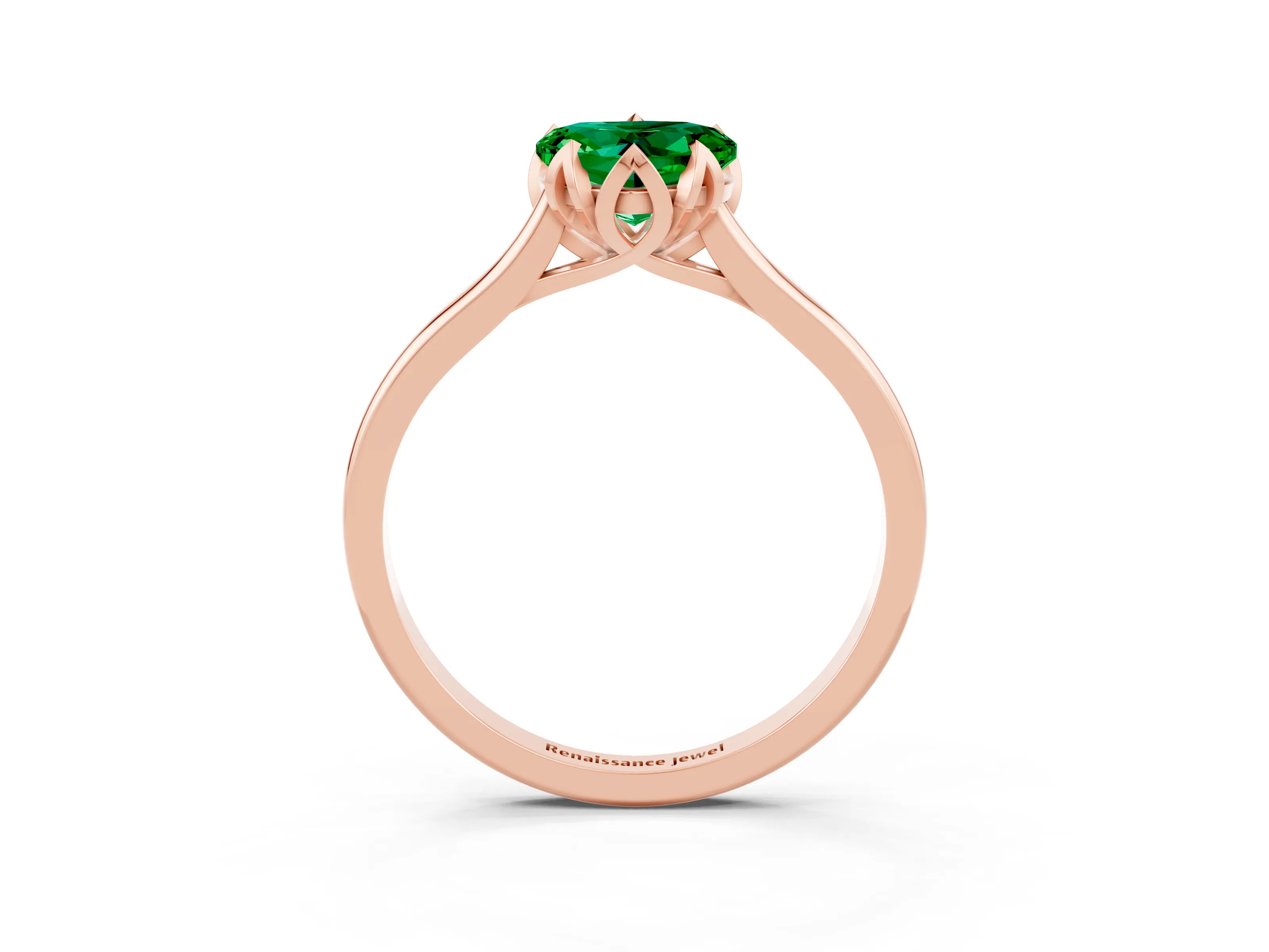 Rose gold Heart Cut Emerald Solitaire Ring with Flower Prong Setting and Classic Band_15
