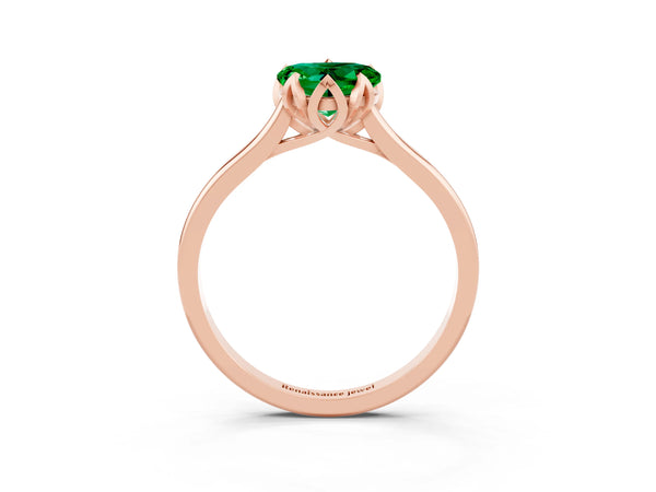 Rose gold Heart Cut Emerald Solitaire Ring with Flower Prong Setting and Classic Band