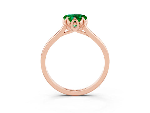 Rose gold Heart Cut Emerald Solitaire Ring with Flower Prong Setting and Classic Band_15