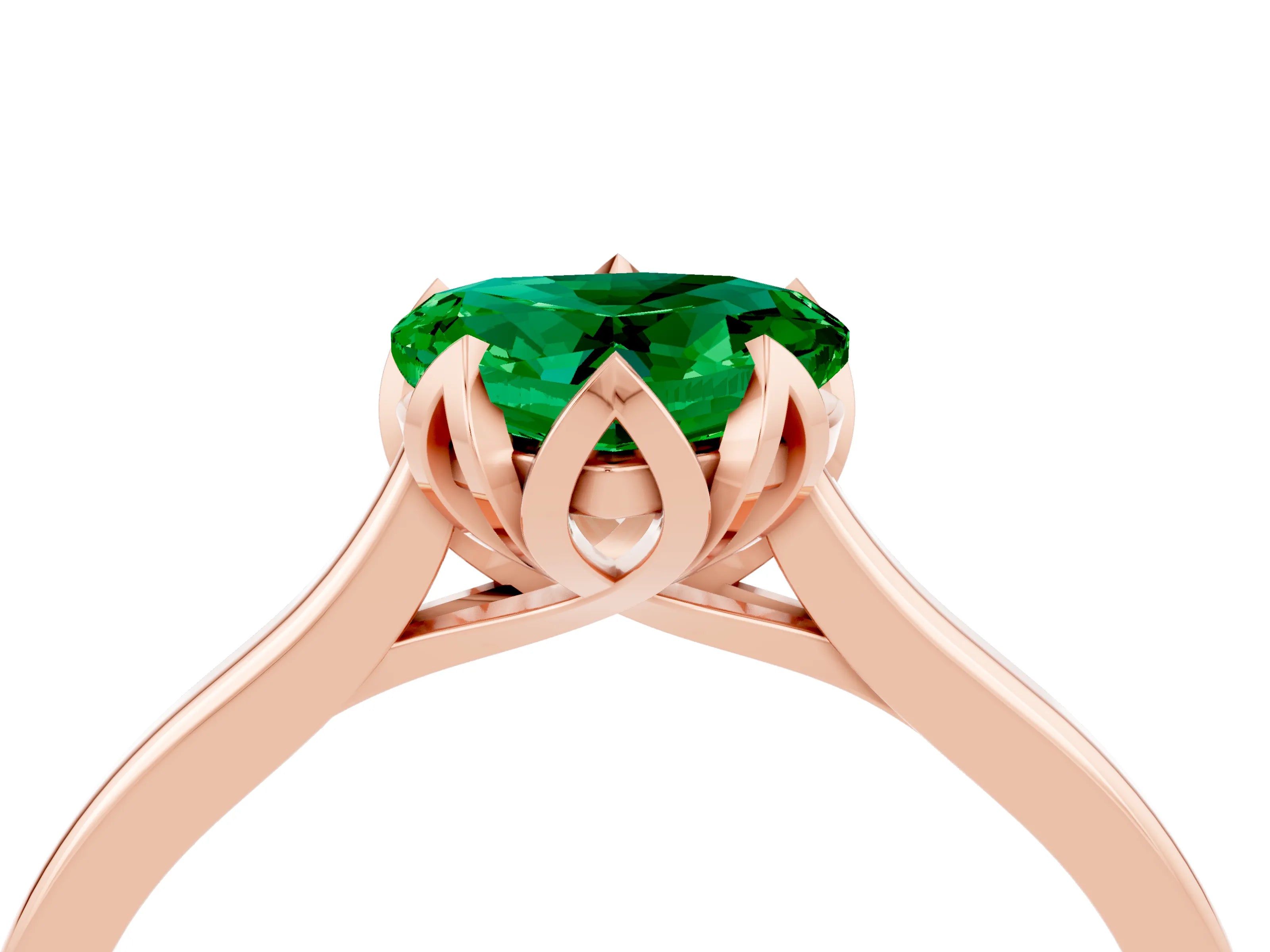 Rose gold Heart Cut Emerald Solitaire Ring with Flower Prong Setting and Classic Band_16