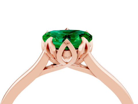Rose gold Heart Cut Emerald Solitaire Ring with Flower Prong Setting and Classic Band_16